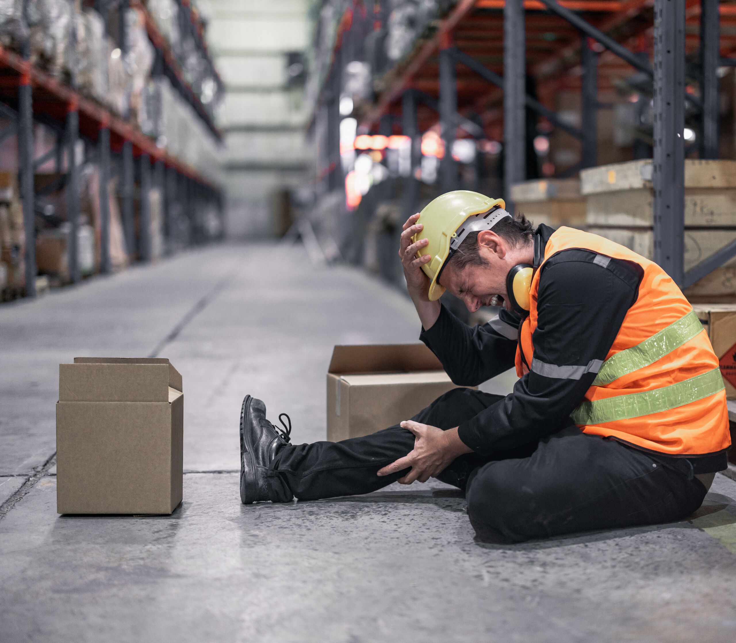 A warehouse worker was seriously hurt when a piece of loaded merchandise slipped and fell on him. When someone has a leg injury at work, immediate first aid and support from coworkers is required.